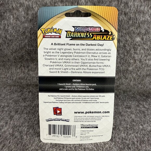 Pokemon TCG Sword & Shield Darkness Ablaze Booster Pack With Pikachu Promo  Card